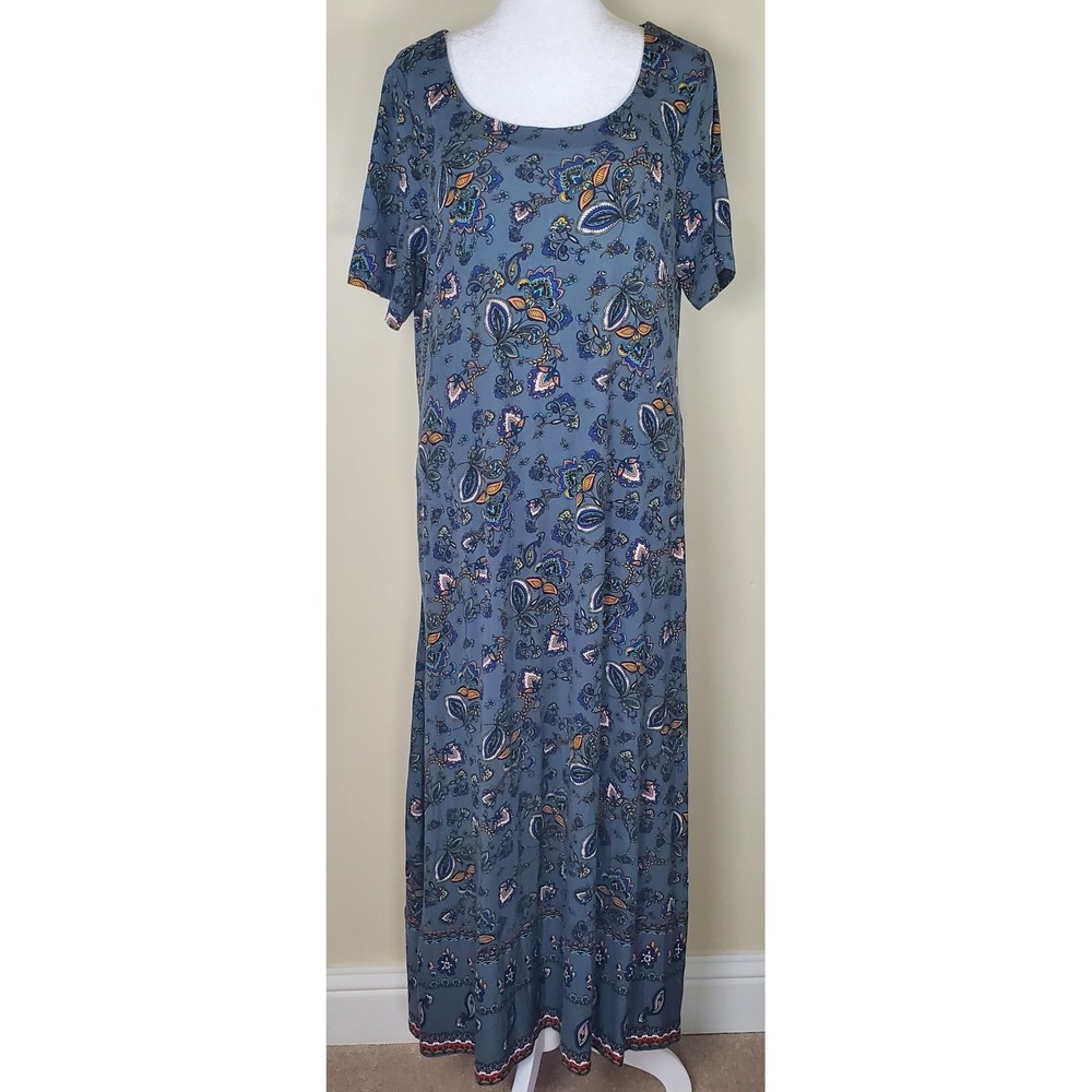 Vermont Country Store Paisley Floral Maxi Dress Short Sleeve‎ Medium Pockets